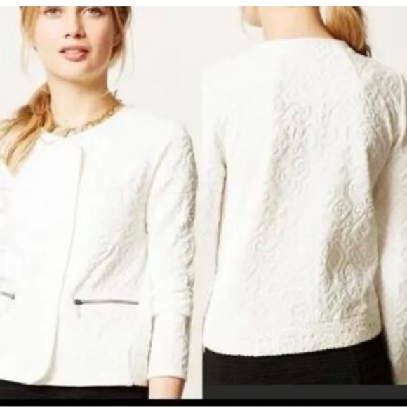 Anthropologie Jackets & Blazers - ANTHROPOLOGIE‎ | Moth | W Small White quilted Jacquard Crochet lady Jacket boho